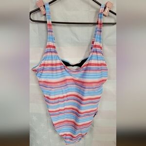 Roatan Swimwear Striped Print One-Piece 3X